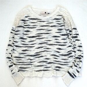 Kensie Cream & Dark Grey Zebra Stripe Long Sleeve Semi Sheer Sweater Top L